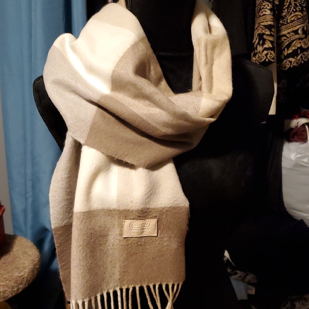 Coach Tan and Cream Leatherware Scarf